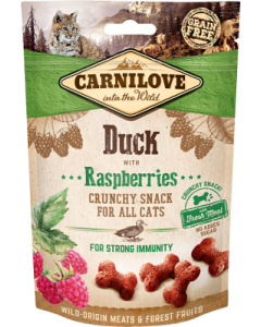 CARNILOVE SNACKS PARA GATOS SABORES-Crunchy Duck with Raspberries-50 gr