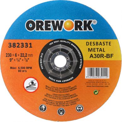 Disco desbaste/desbarbar metal OREWORK PRO A30R-BF 230x6x22,2 mm Máx.: 6500 rpm 80 m/s